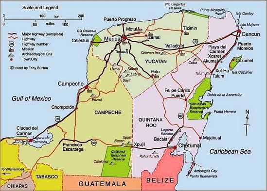Carte de la péninsule du Yucatán